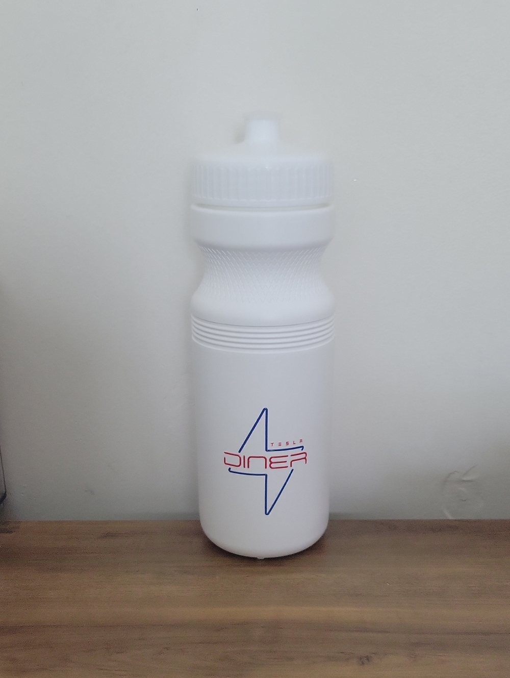Tesla Water Bottle with Blue and Red Diner Logo